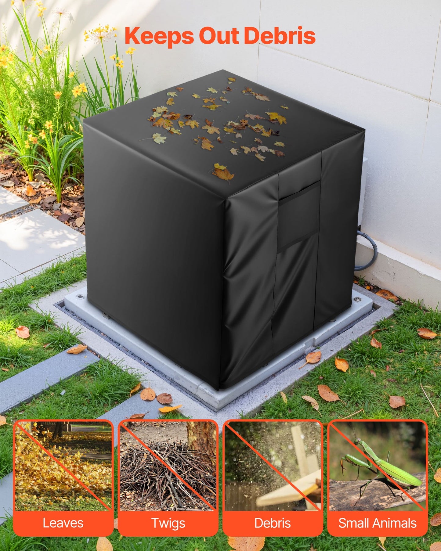 Air Conditioner Cover, 762 X 762 X 810 Mm Ac Cover For Air Conditioning Unit, Three-Layer, Waterproof Polyester Fabric, Mesh Ventilation, Universal Defender For Outdoor Outside Ac Unit, Black