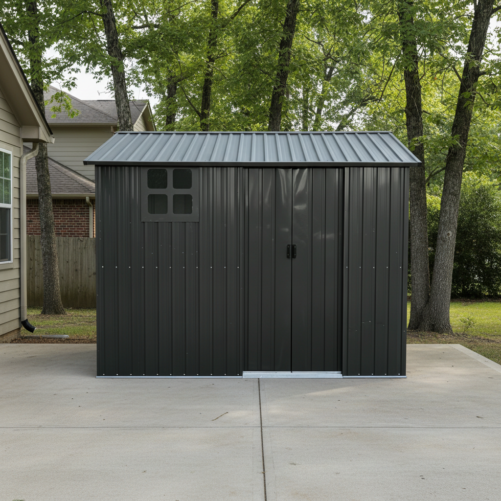 8x6FT Galvanized Steel Outdoor Storage Shed With Sliding Door, Heavy Duty Metal Tool Shed With Window & Vents, Weatherproof Utility Shed For  Patio Lawn,Black