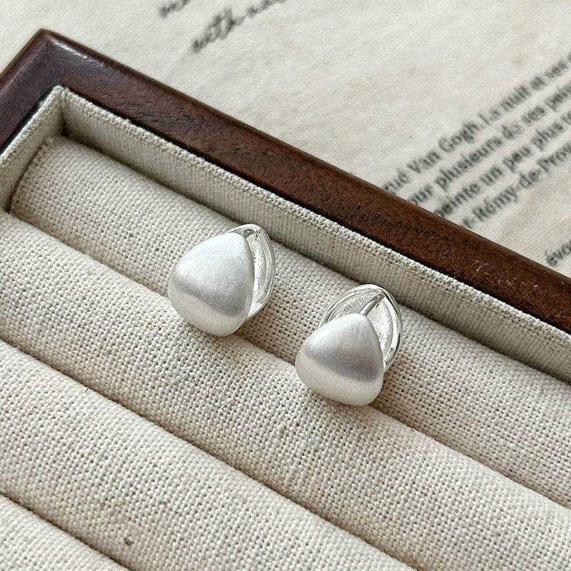 1 Pair 999 Sterling Silver Matte Teardrop Hoop Earrings, Minimalist & Elegant Style, Perfect For Daily, Dating & Gifting, Ideal Valentine's Gift