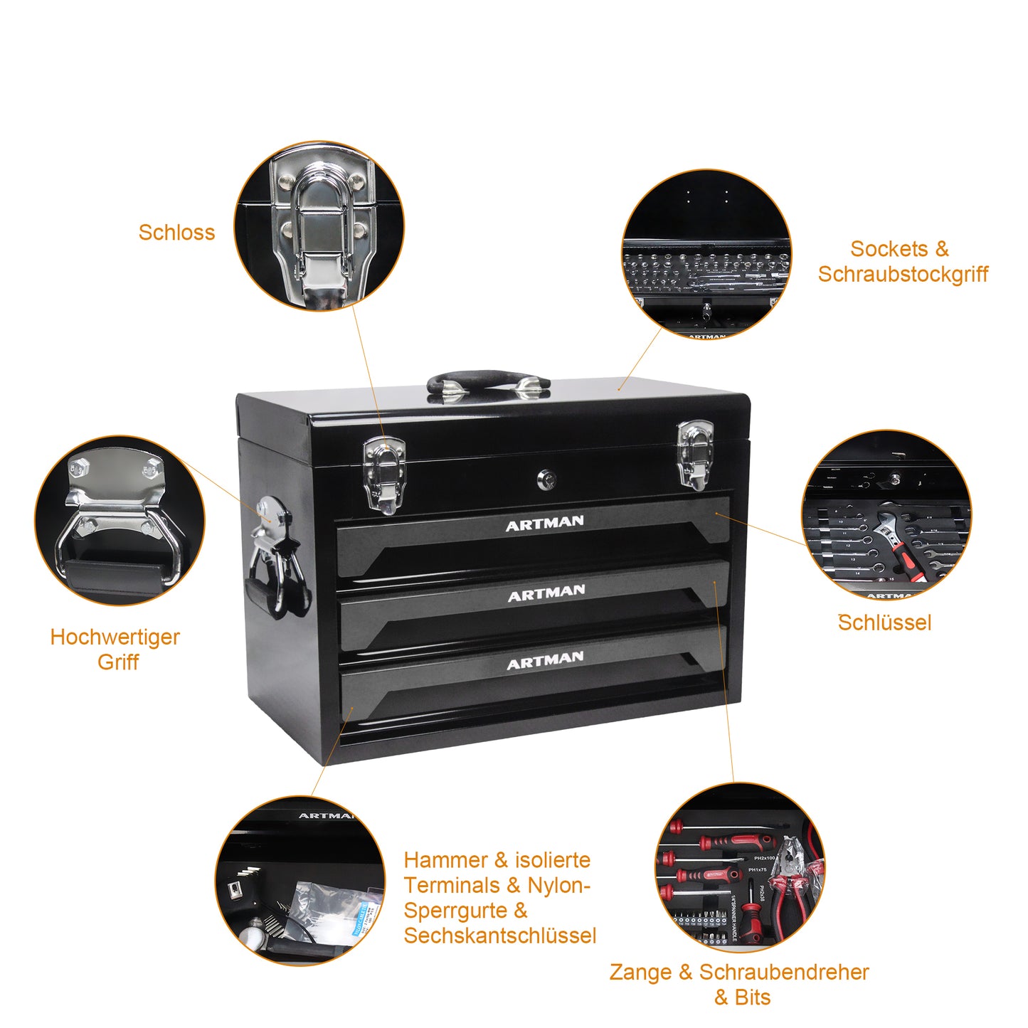 20in Portable Three-layer Clay Box, Four-tier Tools, Metal Latches, Top Cargo Space And Other Accessories. They Are Suitable For Garages, Apartments Or Work Tables.