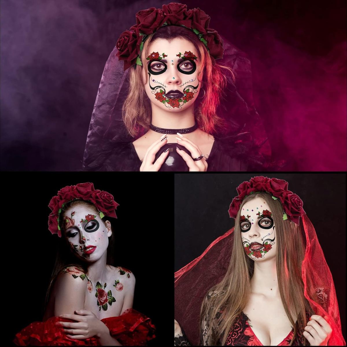 Day Of The Dead Headband With Day Of The Dead Body Art, Day Of The Dead Headband, Halloween Costume, Women's Hair Accessories For La Catrina, Carnival, Halloween