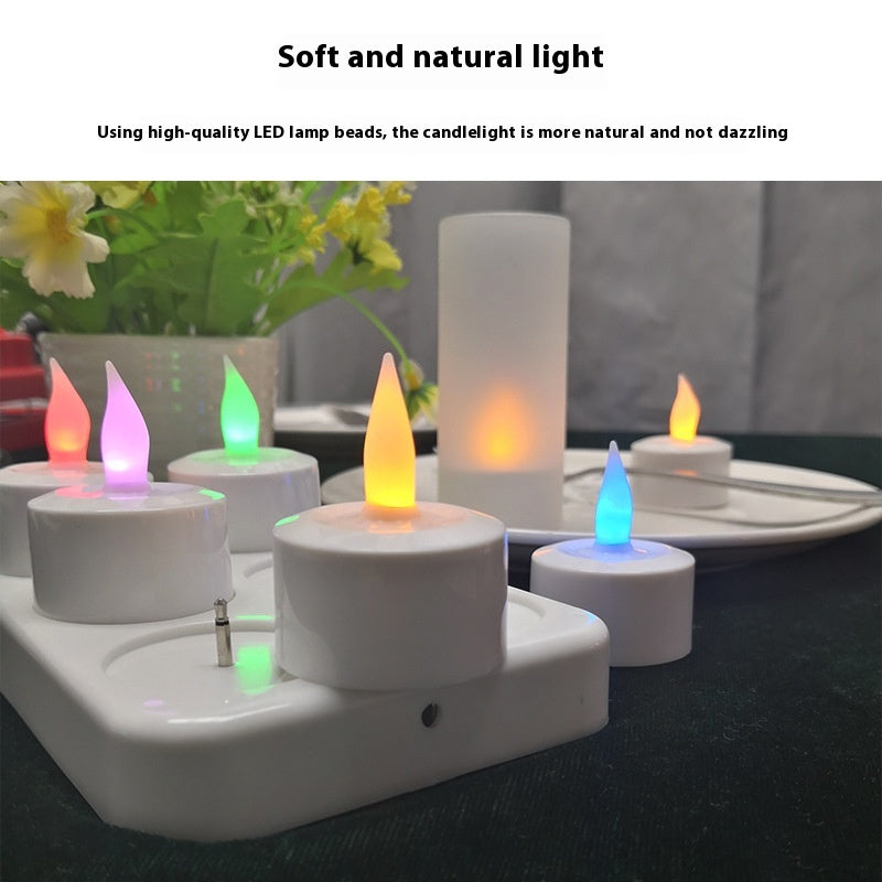 6-seat White Shell Led Charging Electric Candle Lamp Christmas Party Home Decoration Wedding Night Light Multicolor