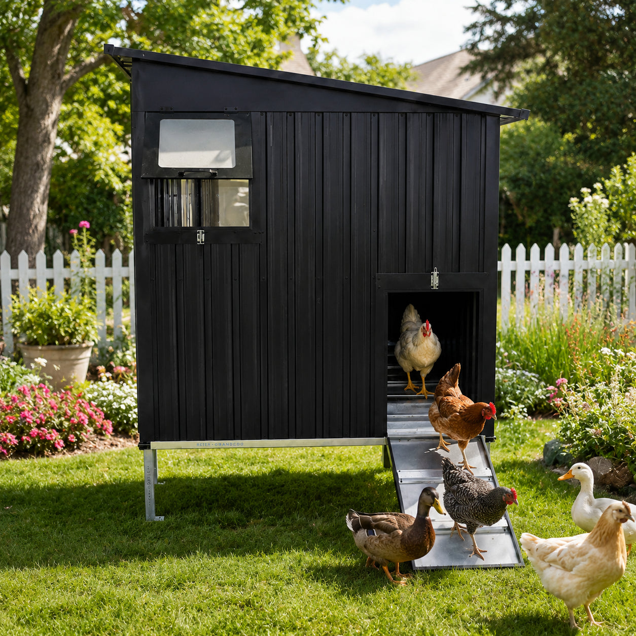 Outdoor Galvanized Metal Chicken Coop With Pull Out Waste Trays, Raised Base & Adjustable Vent Window, Weatherproof Large Poultry Cage For  Hen Duck Small Animal Housing