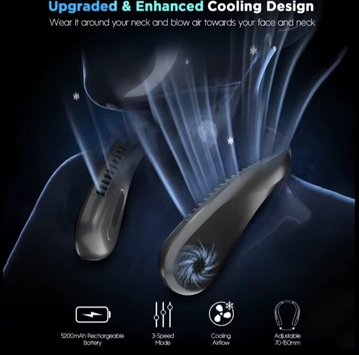 Portable Neck Fan 5200mAh Rechargeable Bladeless Cooling Fan