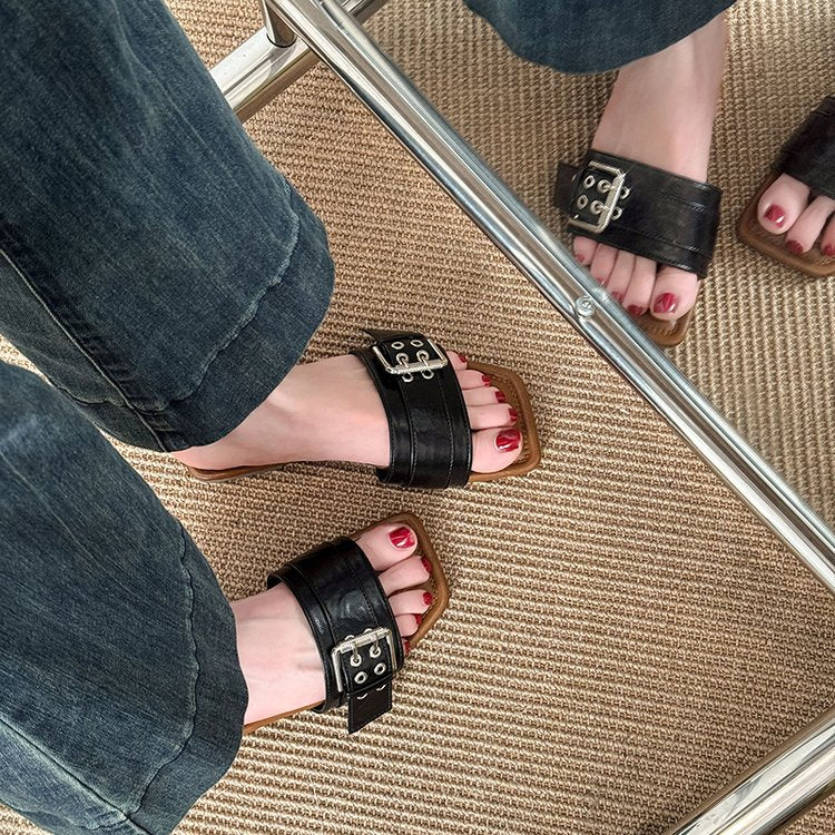French Flat Slippers For Women, Summer Outdoor Sandals, Stylish And Elegant To Pair With Dresses, Flat Front Strap Sandals