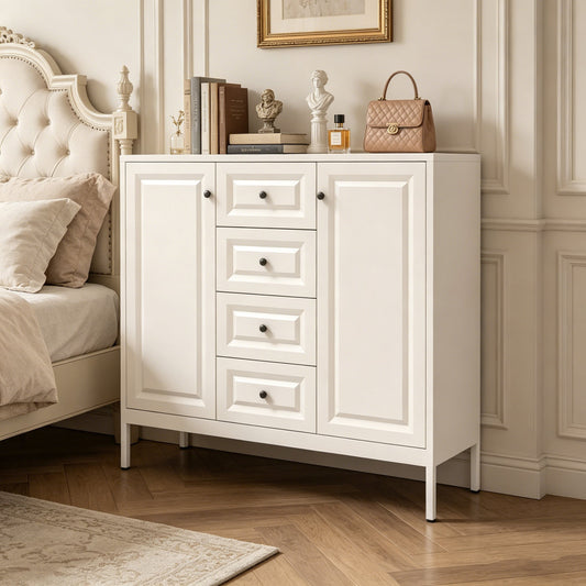 40.16'' Storage Sideboard Buffet Cabinet, Freestanding Accent Cabinet With 4 Drawers & 2 Doors, Adjustable Shelves Console Cabinet For Living Room, Kitchen ,Entryway ,Hallway ,Laundry Room Beige