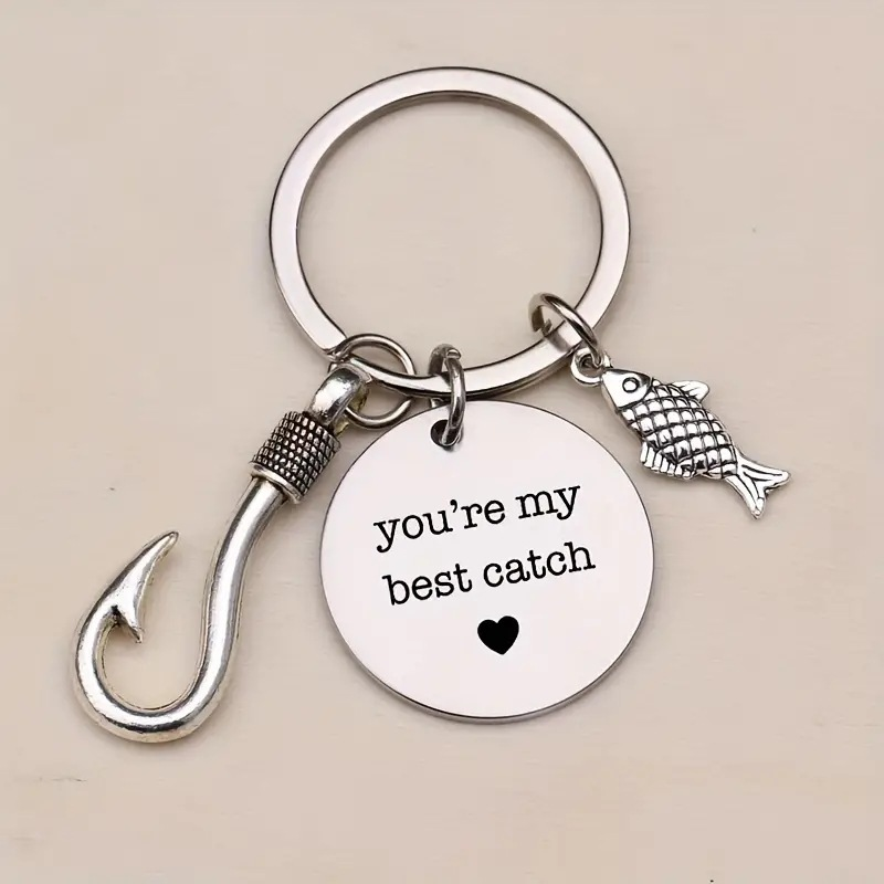 4pcs Stainless Steel Mountaineering Chain Keychain Metal Fishing Enthusiast Gift With Cartoon Style Fish Hook