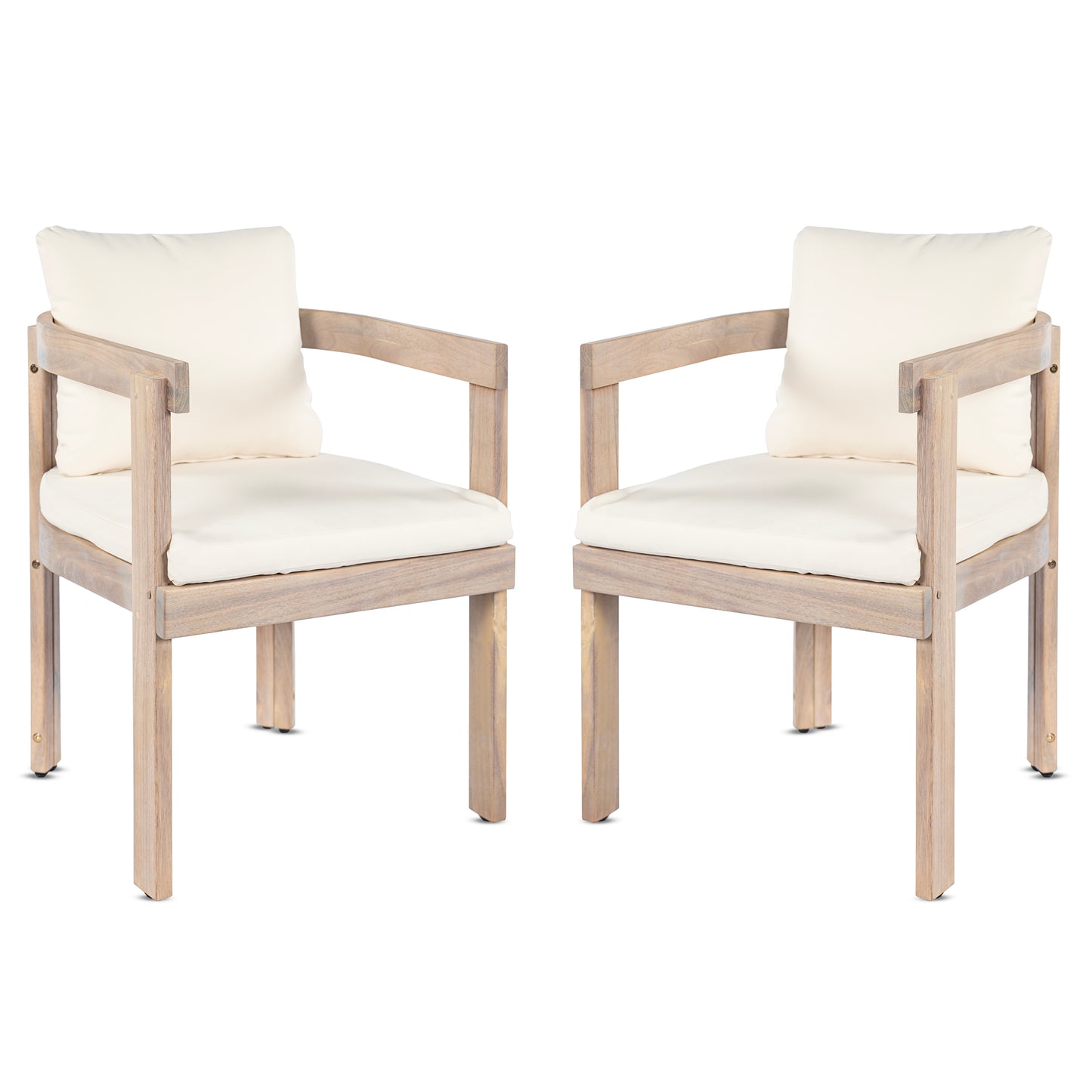 Acacia Wood Dining Chairs Set Of 2, Armchairs With Cream Cushions, Barrel Accent Chair, Comfy Seating Kitchen Side Chair Set For Balcony, Backyard, Garden,Light White