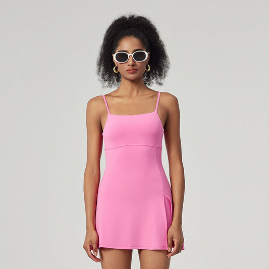 Anti-exposure Basic Sports Dress With Chest Pad Yoga Tennis Skirt
