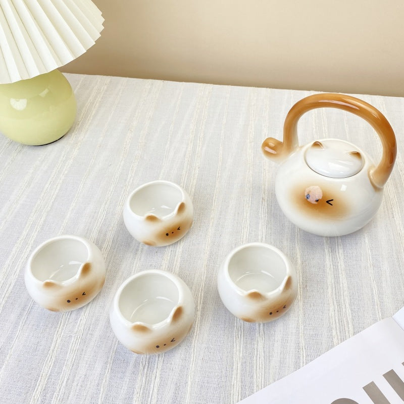 Creative Handle Teapot Siamese Cat Tea Cup And Teapot Set