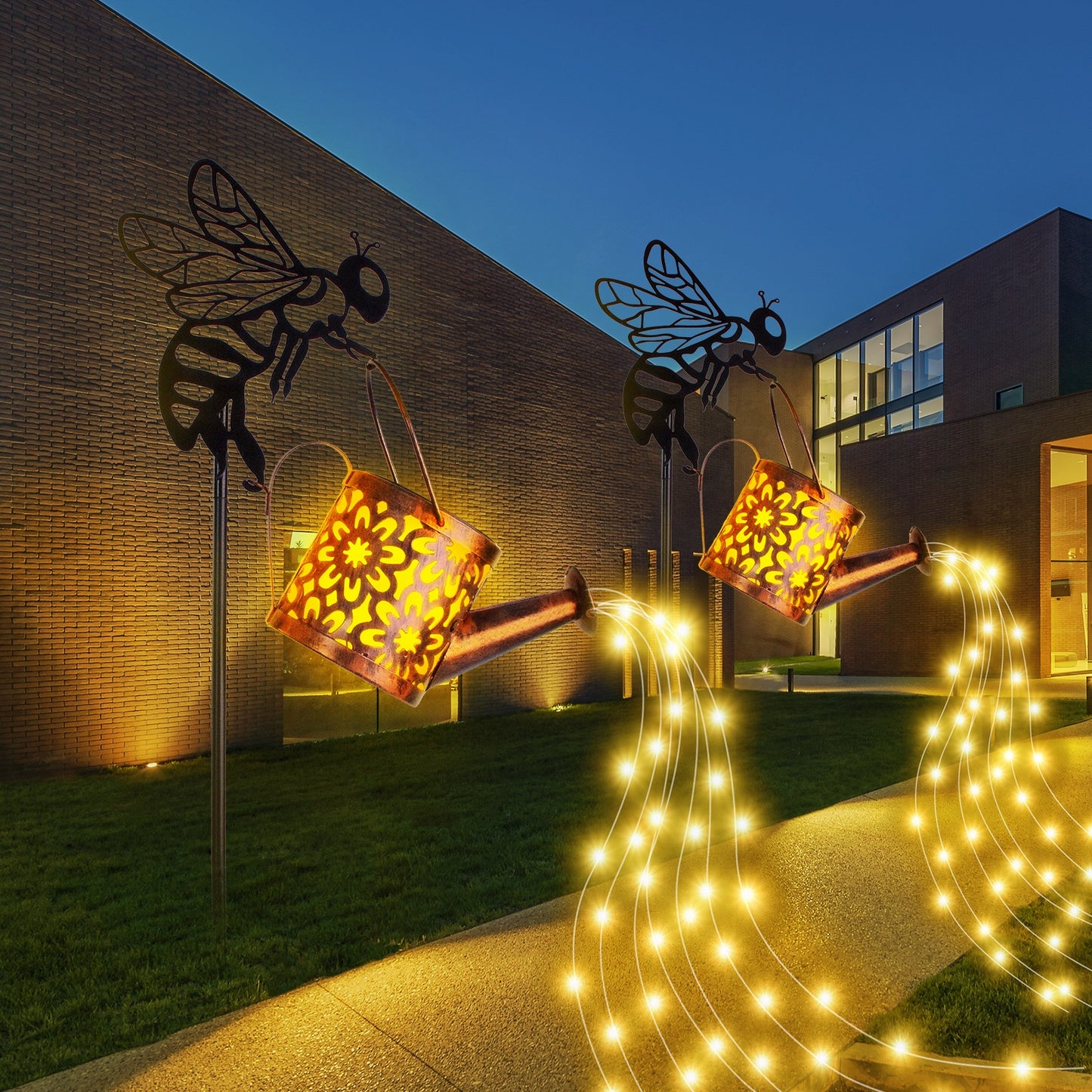 Solar Garden Lights Outdoor Decoration,Flower-shaped Lights Metal Solar Watering Can Lights Outdoor Waterproof, Small Patio Light Yard Lawn Pathway Decor, Gardening Gifts Solar Lantern Out
