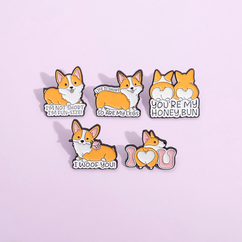 Orange Animal Corgi Dog Metal Brooch Clothing Accessories