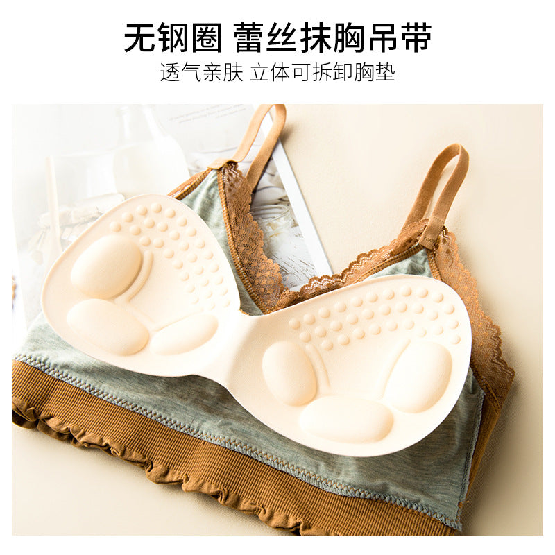 Beauty Back Sling Women's Lace Wireless Student Tube Top Push Up With Breast Pads Bra