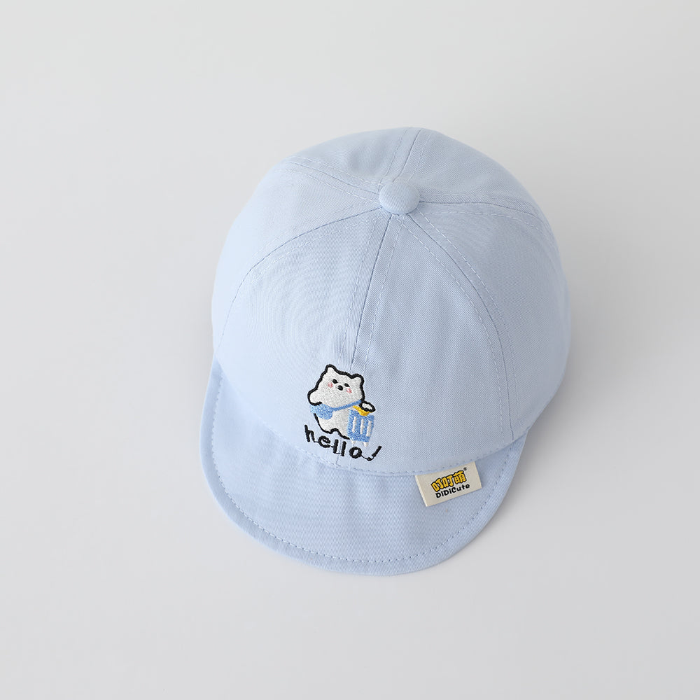 Children's Single-color Cartoon Polar Bear Embroidered Adjustable Cute Casual Brimmed Baseball Cap Suitable For Outdoor Travel And Outings