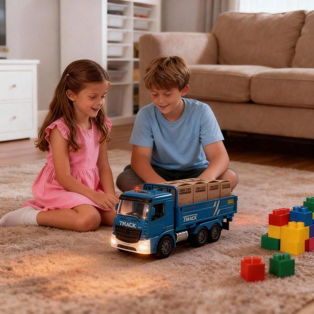 Kids 2 In 1 RC Crane Truck. An Educational Construction Toy With Flashing Lights, Logs, And DIY Accessories. A Fun And Interactive Christmas Present That Encourages Creativity And Problem Solving.