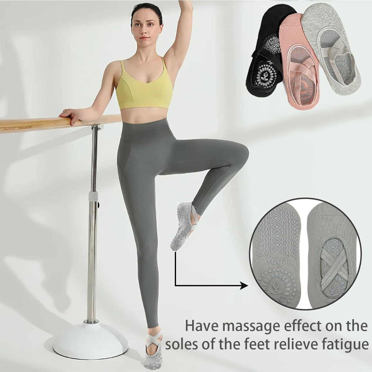 Yogasocken Set 3 Paar, Yoga Socken, Atmungsaktive Trainingssocken Für Pilates Und Gymnastik, Bequeme Yogastrümpfe Für Damen In 3 Farben-Partydekoration