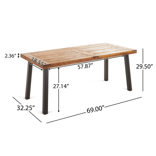 Outdoor Dining Set -Premium Acacia Wood Dining Table & Rope Chairs With Light Gray Cushion For Comfortable Dining Experience,Suitable For Large Gatherings 1 Table   6 Chairs