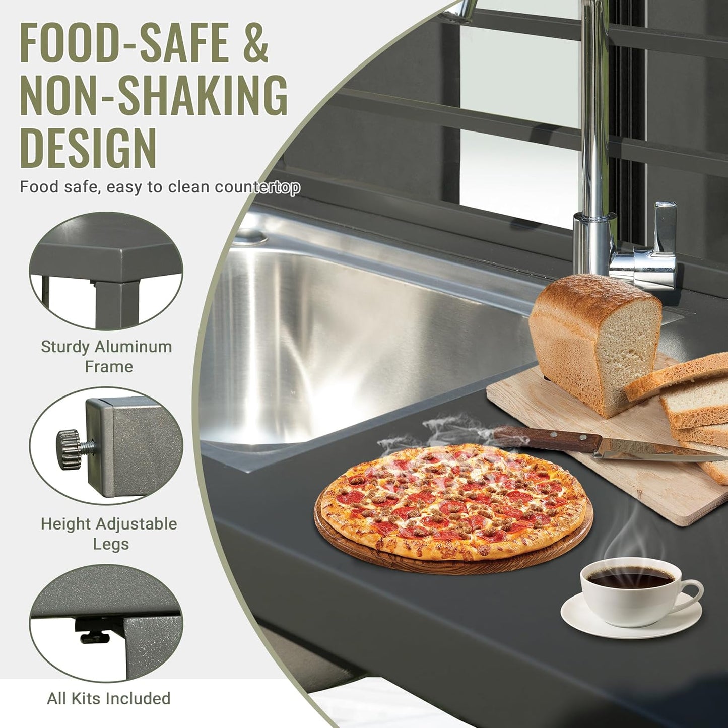 Outdoor Kitchen Island With Storage, Aluminum Kitchen Storage Island Stainless Steel Outdoor Sink W  Faucet & Drainboard, Freestanding Storage Shelves With Protective Cover Indoor Outdoor