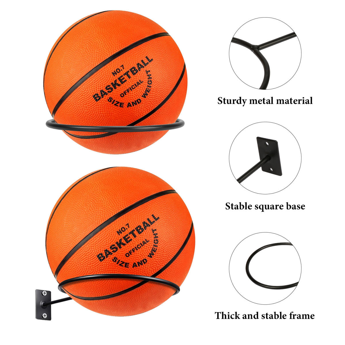 Metal Wall Mounts, Set Of 6 Black Basketball Mounts For Wall Mounting, Sturdy Steel Mounts For Sports Balls & Equipment, Space-Saving Storage Solution—Party Decorations