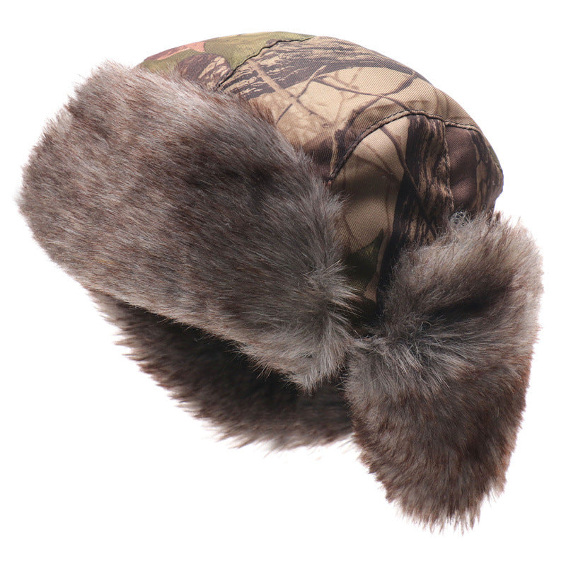 Windproof Mens And Womens Outdoor Thickened Leaf-Camouflage Lei Feng Cap