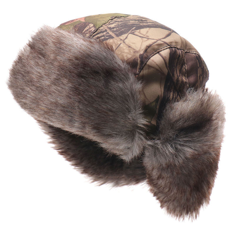 Windproof Mens And Womens Outdoor Thickened Leaf-Camouflage Lei Feng Cap