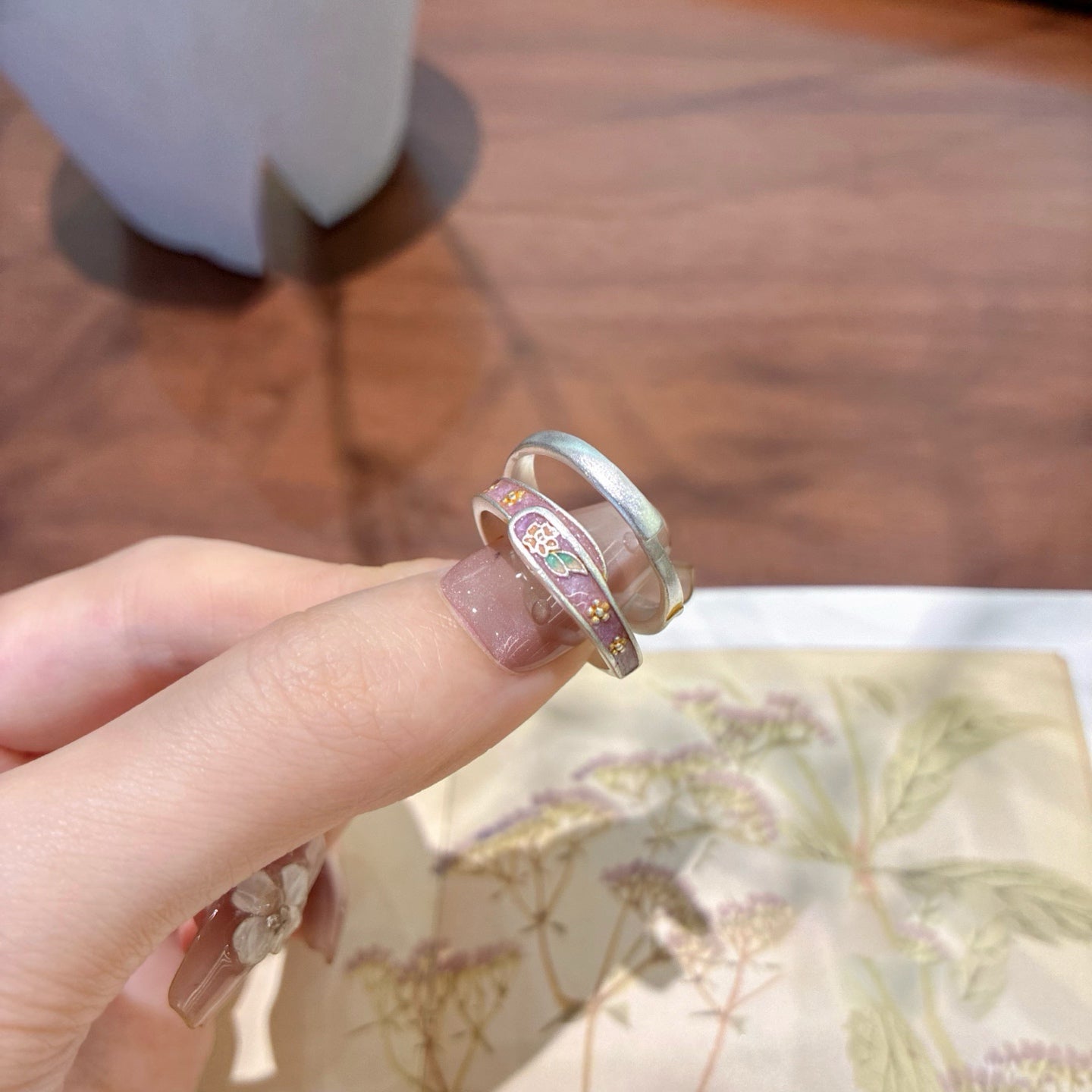 1pcs 999.9 Sterling Silver Purple Enamel Flower Statement Ring, Luxury Delicate Style, Ideal For Birthdays & Holiday Gifts