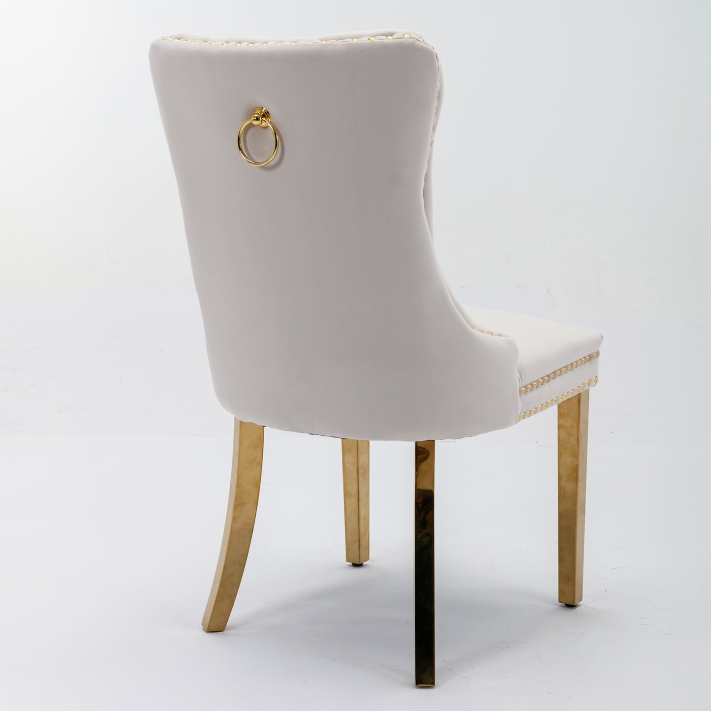 A&A Furniture,Nikki Collection Modern, High-end Tufted Solid Wood Contemporary Velvet Upholstered Dining Chair With Golden Stainless Steel Plating Legs,Nailhead Trim,Set Of 2, Biege And Gold