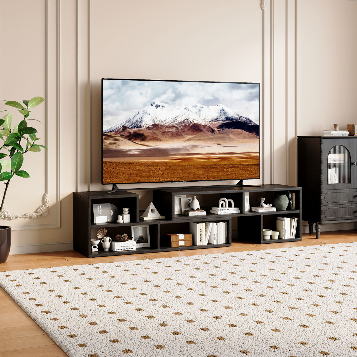 Adjustable Modular TV Stand, Black Open Storage Console Cabinet, Modern Entertainment Center With Multi Compartments, Freestyle Combination Media Shelf For Living Room Bedroom