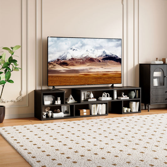 Adjustable Modular TV Stand, Black Open Storage Console Cabinet, Modern Entertainment Center With Multi Compartments, Freestyle Combination Media Shelf For Living Room Bedroom
