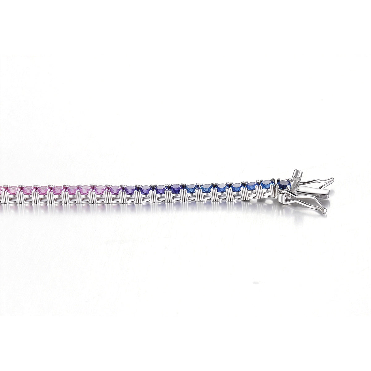 S925 Sterling Silver 3mm Rainbow Lab-Grown Gemstone Tennis Bracelet For Women Platinum Plated 5.9g Gift Box