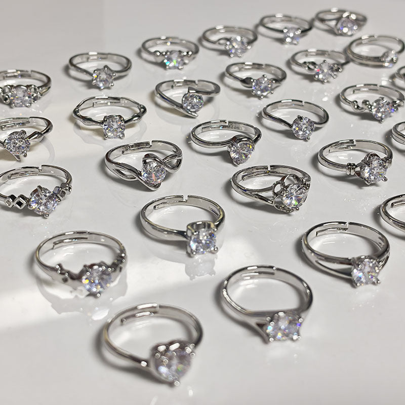 New Versatile Classic Single Zircon Ring Korean Version Hot-Selling Proposal Six-Claw Carat Open Adjustable Ring