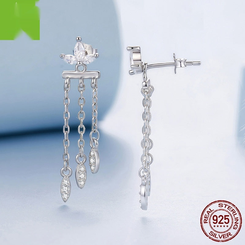 Small Flower Tassel Front And Rear Structure Ear Studs Light Luxury Smart