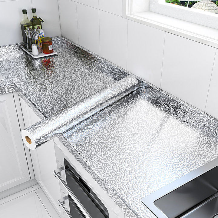 Kitchen Stickers, Oil-resistant And High-temperature Resistant Special Wallpaper, Thickened Moisture-proof And Waterproof Self-adhesive Tin Foil Paper For Cabinets And Stoves