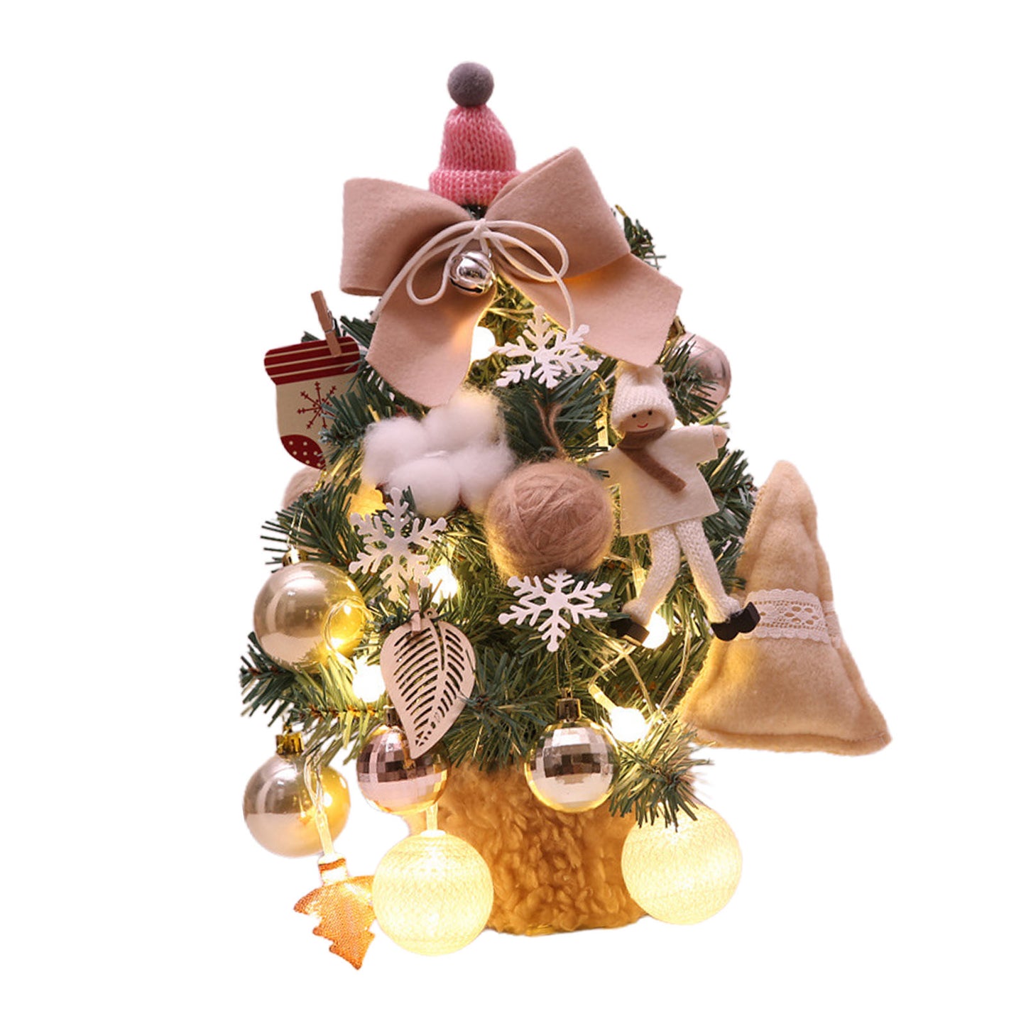 Small Xmas Tree With Adjustable Lights PVC Lightweight Desktop Xmas Tree For Home Decoration 35cm Beige