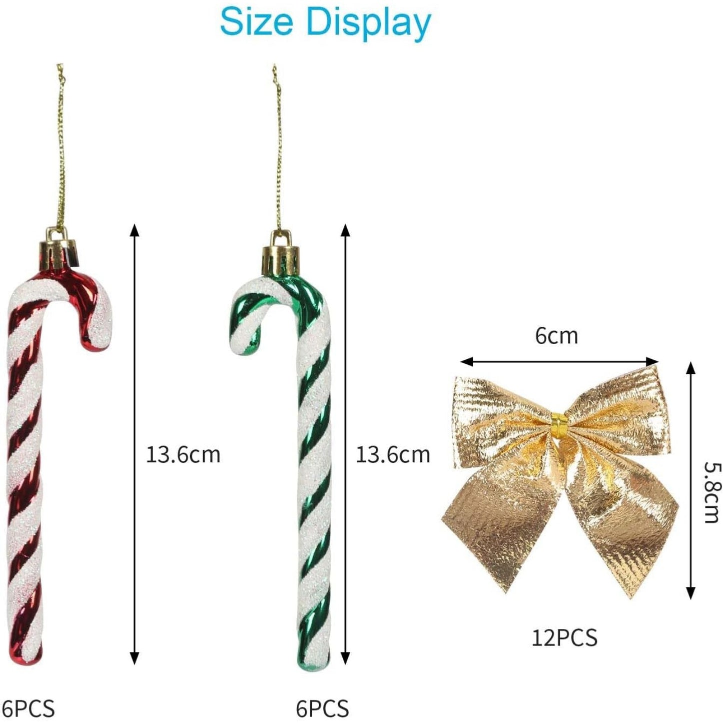 24-Piece Set Of Candy Cane Christmas Tree Ornaments - Candy Cane Christmas Tree Decorations - Christmas Tree Ornaments With Bows For Christmas And New Year's Gifts - Gift Box Decor