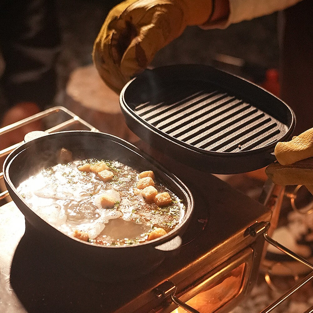 Home 2 In 1 Cast Iron Pot Dutch Oven Stew Pot Skillet Fry Lid Camping Pan Pot UK
