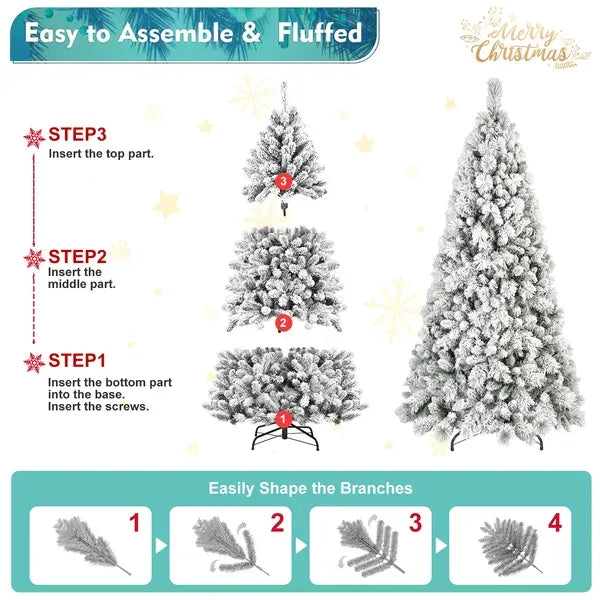 Artificial 4ft Flock Christmas Tree With 350PVC/Hard Needle Mixed Branch Tips,Hinged Premium & Foldable Base For Indoor Holiday Decorating