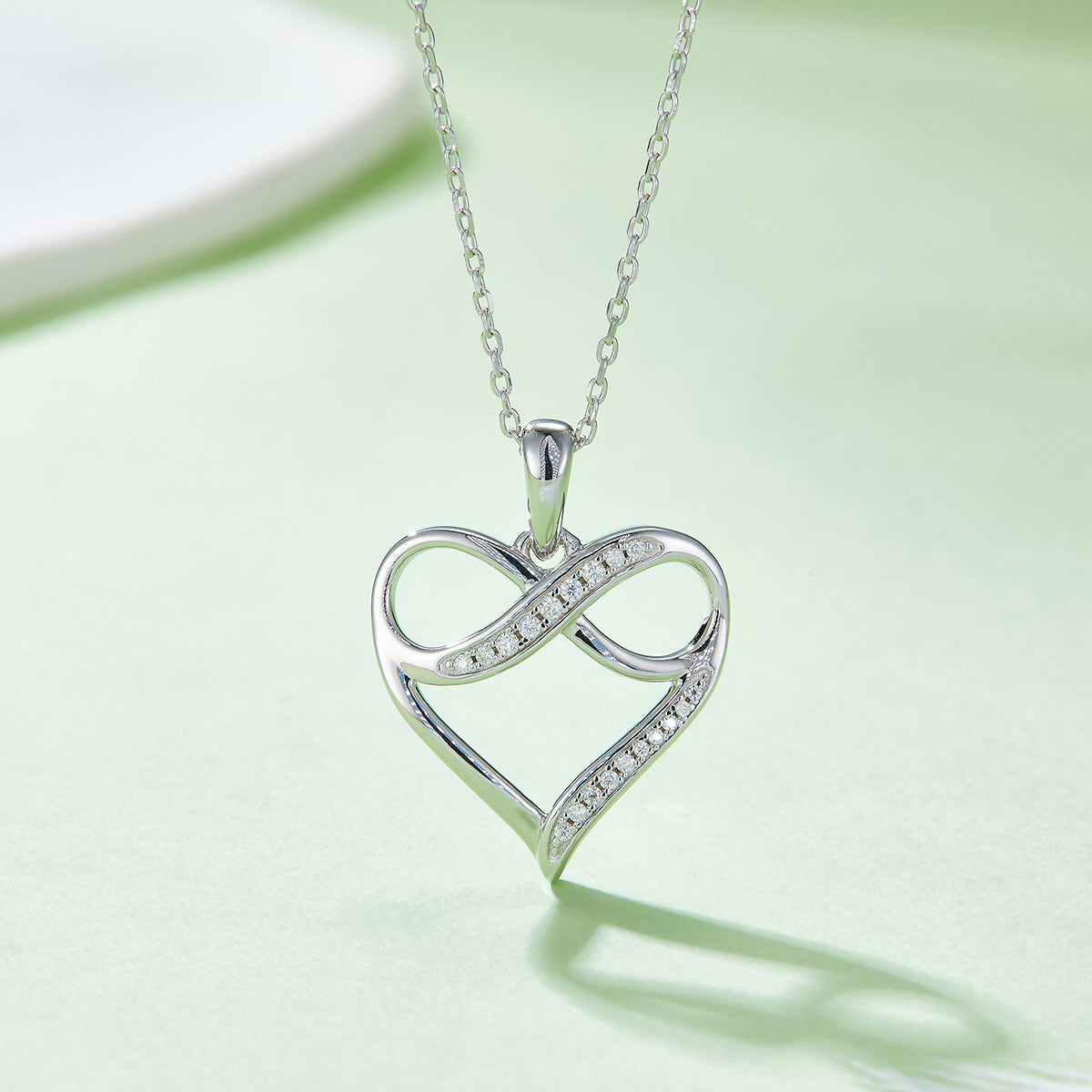 4g S925 Sterling Silver Moissanite Infinity Heart Necklace 45cm 19 Stone Pendant With GRA Certificate, Platinum Plated Romantic Jewelry Gift Box Set For Women