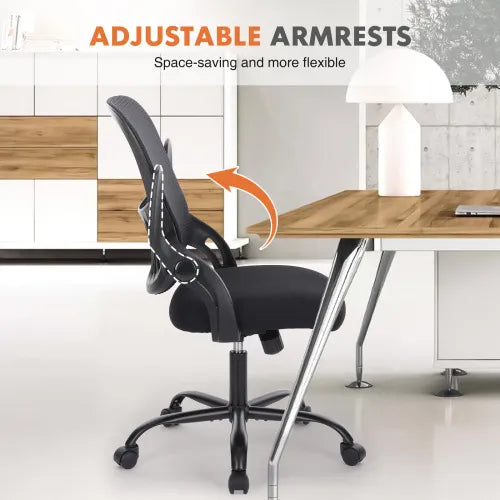 Office Mid Back Ergonomic Mesh Computer Desk Larger Seat Executive Height Adjustable Swivel Task Chair With Lumbar Support