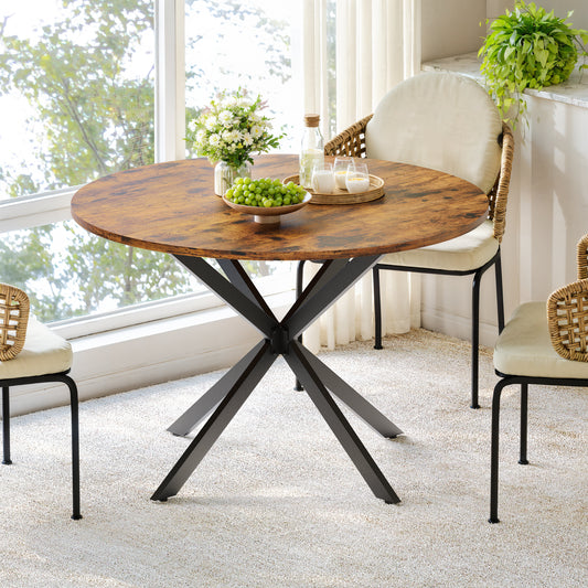 Round Dining Table Industrial Style  120 Cm Generous With X-feet Vintage Brown-black Kitchen Living Room