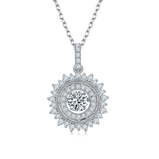 S925 Sterling Silver 0.5ct D Color VVS1 Moissanite Sunburst Halo Necklace 45cm Platinum Plated GRA Certified Gift Box