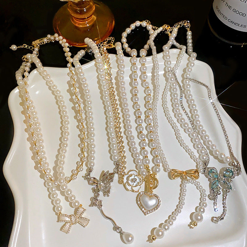 South Korea New Pearl Necklace Women Light Luxury Niche High-end Beaded Clavicle Chain Vintage Baroque Accessories Wholesale
