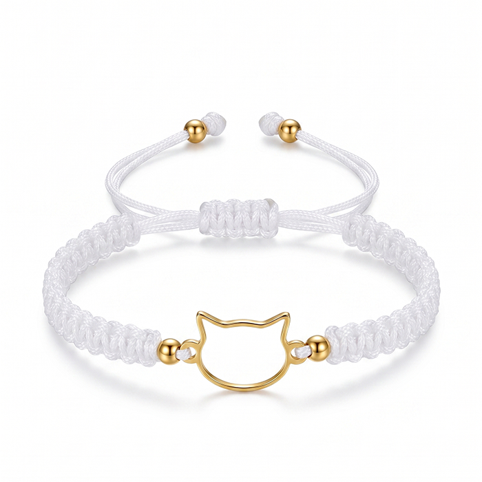 Minimalist Cat Outline Cord Bracelet - 18K Gold Plated Stainless Steel Waterproof String Bracelet - Cute Animal Jewelry Gift For Cat Lovers Men Wome