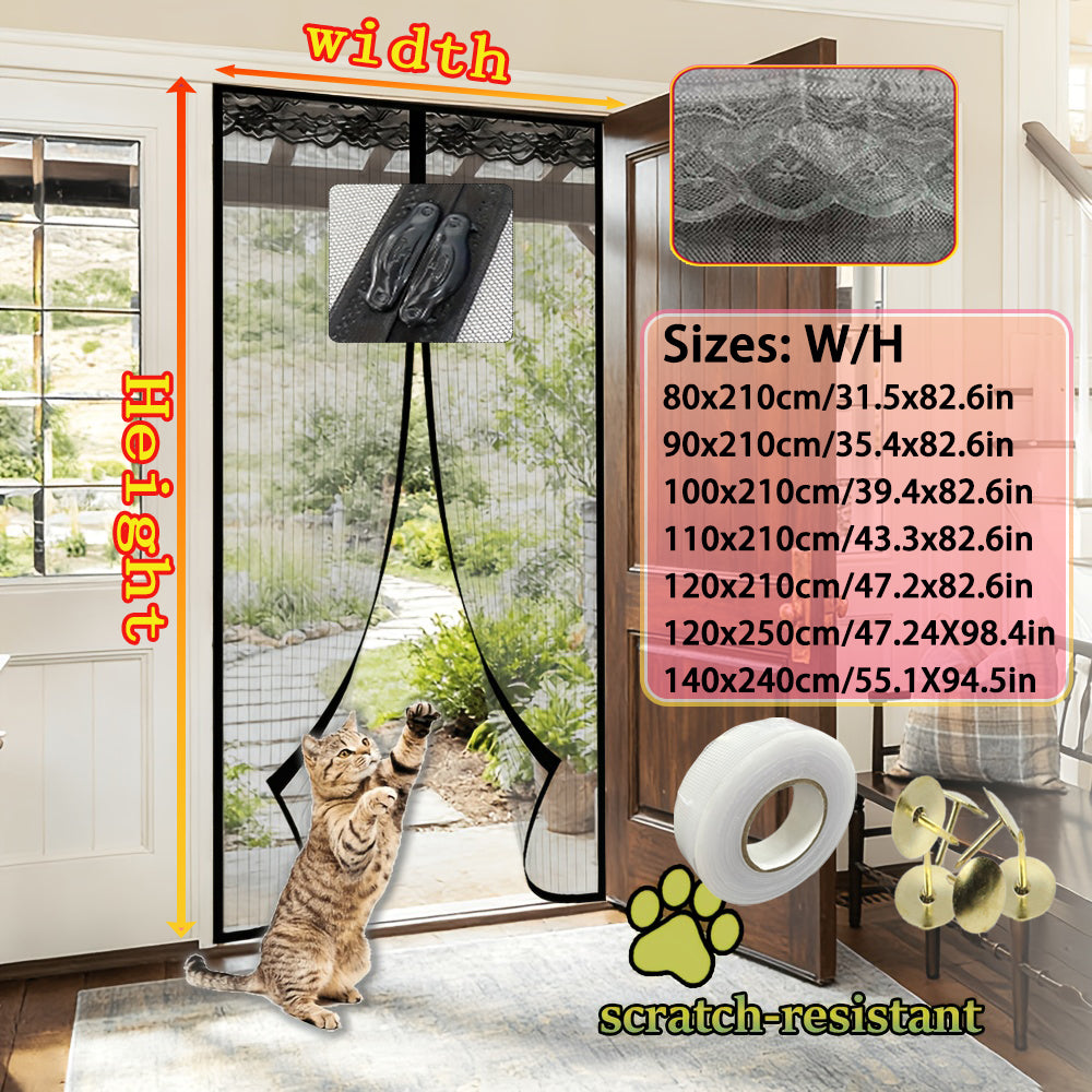1 Black Magnetic Screen Door Curtain - Pet-friendly, No-drill Installation, Durable Fine Mesh With Strong Magnets, Breathable And Tear-resistant, Includes Push Pins And Double-sided Tape, Magnetic Doo