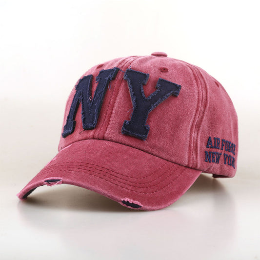 Men's And Women's Matching Embroidered Letters NY Washed Vintage Fashion Trend Adjustable Bowler Baseball Cap Suitable For Daily Outings And Activities