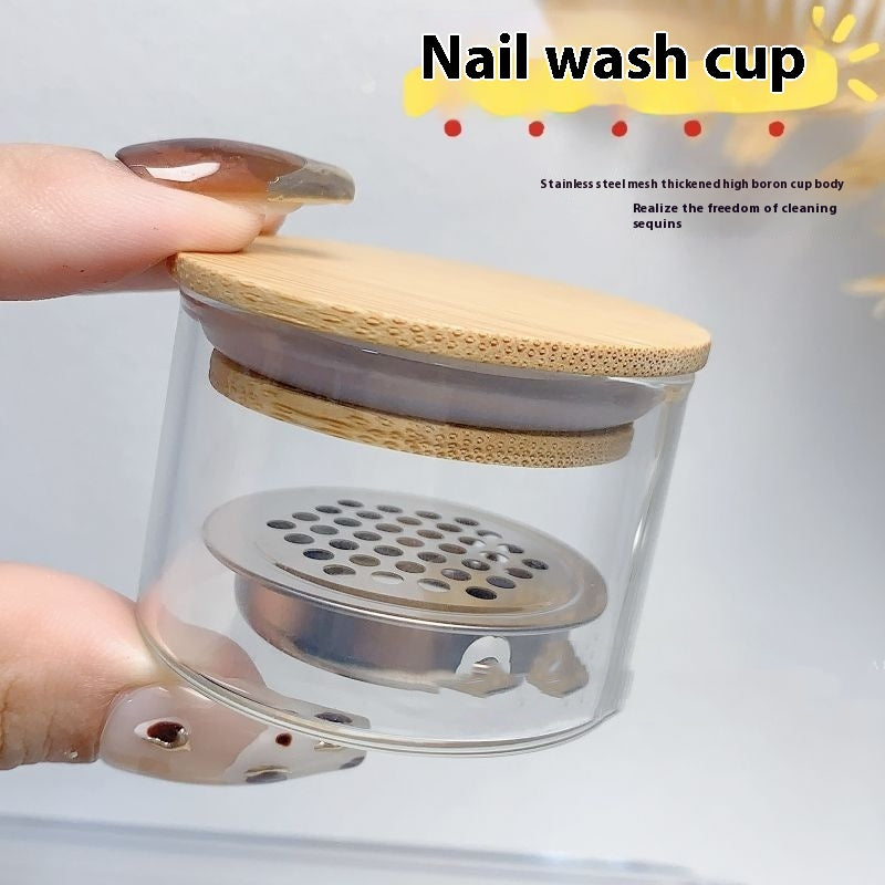 New Nail Beauty Sequins Painting Brush Cleaning Cup With Lid Stainless Steel Mesh