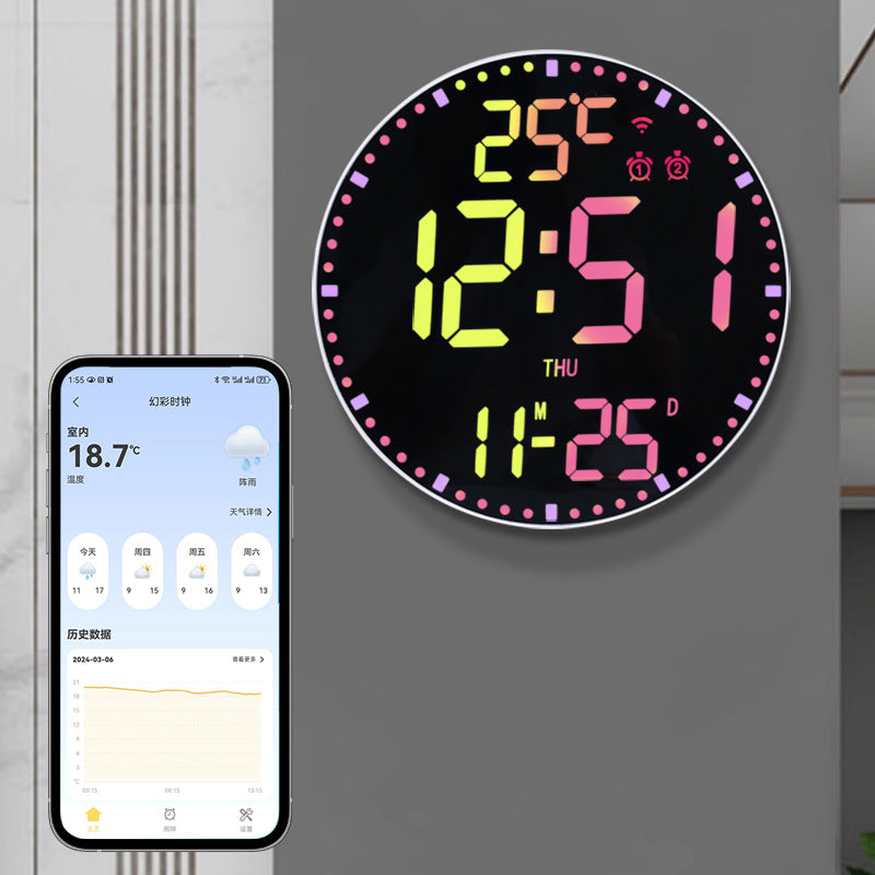 Smart WiFi Perpetual Calendar Digital Clock With RGB Color-Changing Wall Clock