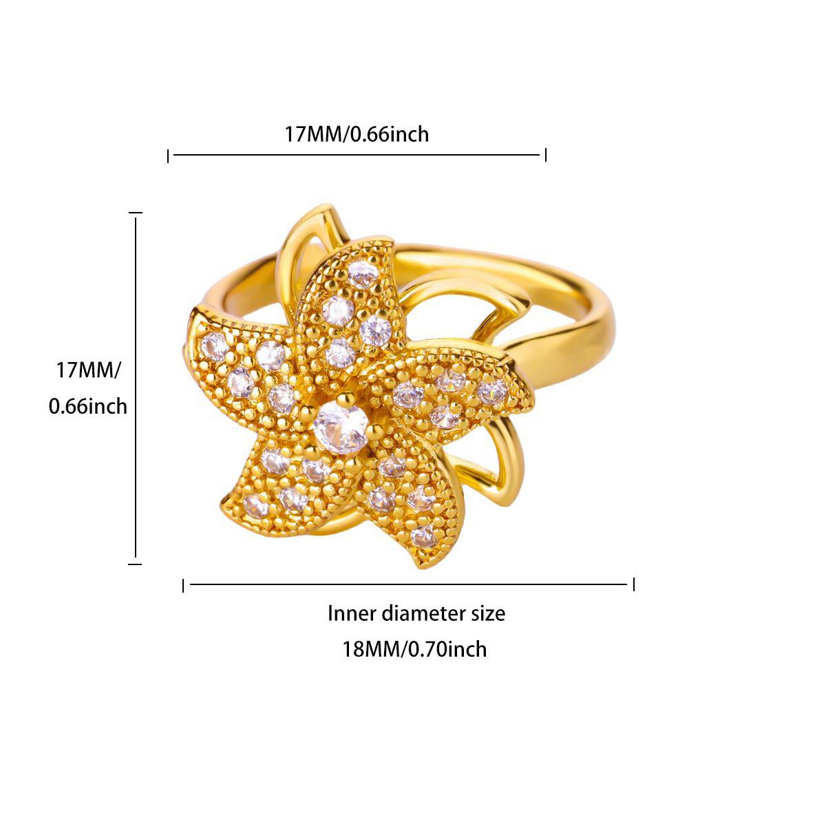 18K Gold Plated Anti-anxiety Ring Rotatable Full Gem Flower Finger Decor