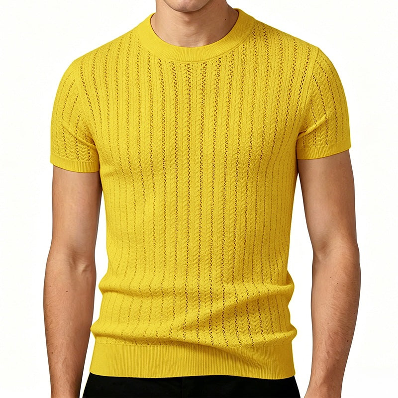 Short-sleeve Knitted Sweater Mens Fashion