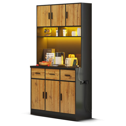 100x40x180cm, Multifunctional Buffet With LED Lighting With APP Control, Drawers, Adjustable Shelves, Cable Management Holes And Sockets, Ideal For Kitchens And Dining Rooms